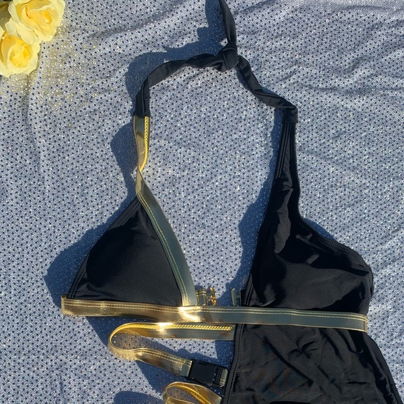 Black and Gold Buckled Strappy  One Piece - Picture 4 of 8